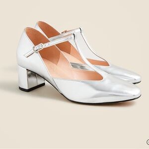 J. Crew Millie T strap heels in metallic leather
